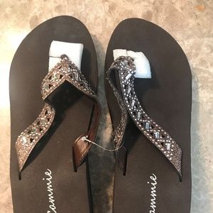 Cammie Rhinestone Cut Out Glitter Wedge Flip Flop
